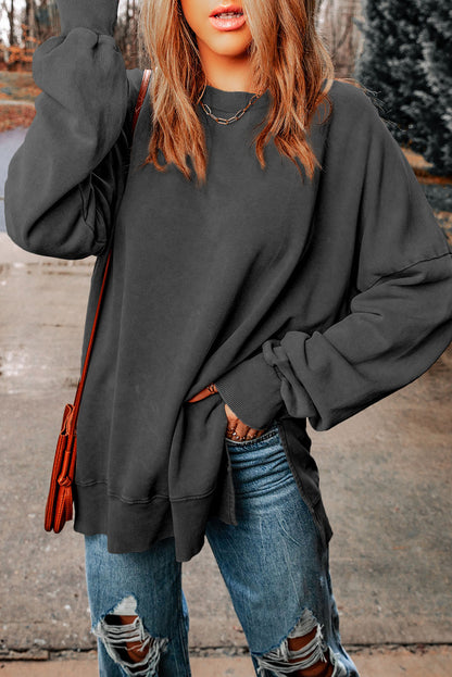 Black Drop Shoulder Ribbed Trim Oversized Sweatshirt