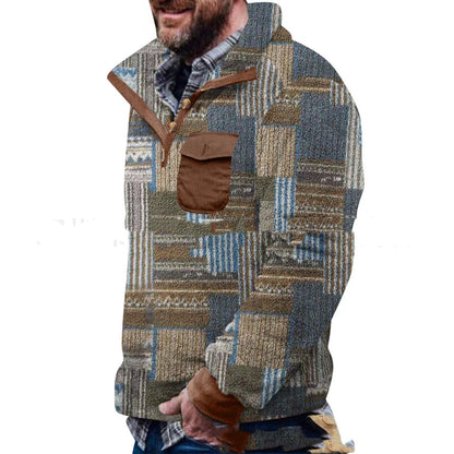 Men's Casual Flannel Fleece Sweatshirt Button Pocket Sweater