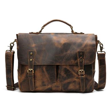 Leather Portable Mens Briefcase Satchel