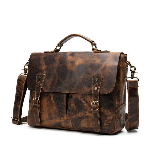 Leather Portable Mens Briefcase Satchel