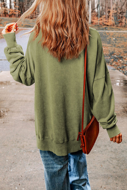 Green Drop Shoulder Ribbed Trim Oversized Sweatshirt