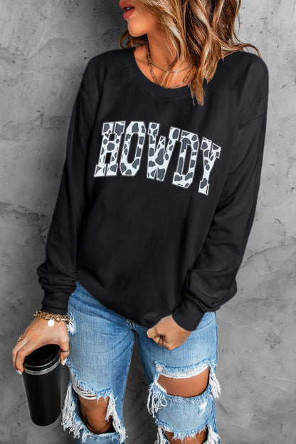 Round Neck Long Sleeve Howdy Graphic Sweatshirt